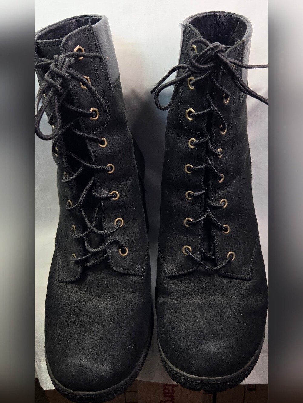 Timberland Women’s Black Leather Lace-Up Allington  Mid-Glancy Heeled Boots Sz 9